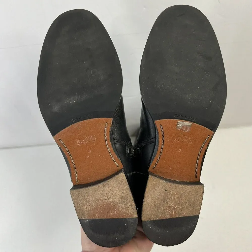 Coach Size 8 Turn Lock Riding Boots Black Leather Side Zip Stretch Panel Women’s - Picture 11 of 13